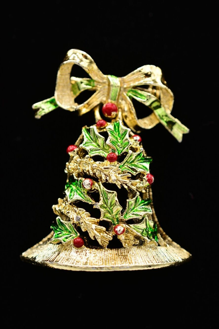 Gerry's Vintage Bell Pin Brooch Christmas Wired Red Green Signed 1980s BinAC
